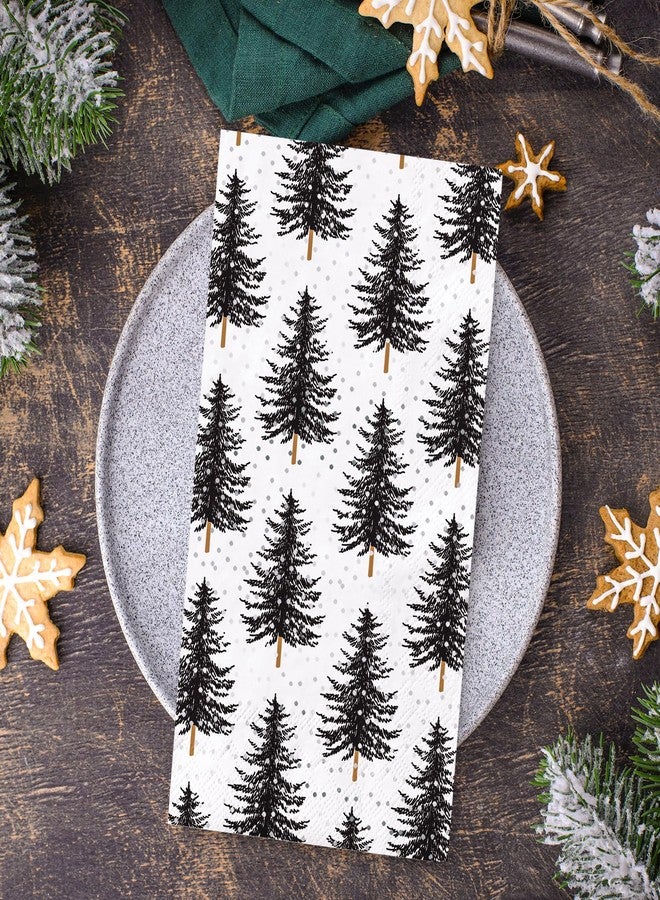 وولاين مجموعة مناديل ضيوف عيد الميلاد من والين، 50 قطعة، سوداء اللون، بتصميم شجرة عيد الميلاد، للاستخدام مرة واحدة، مناسبة للعشاء، مصنوعة من ورق مقوى، مثالية لحفلات الشتاء، ولتزيين طاولة الطعام والحمام. - Image 3